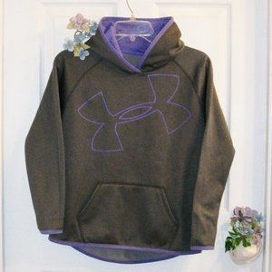 UNDER ARMOR YLG Fleece Lined Hoodie Sweatshirt Gray Purple